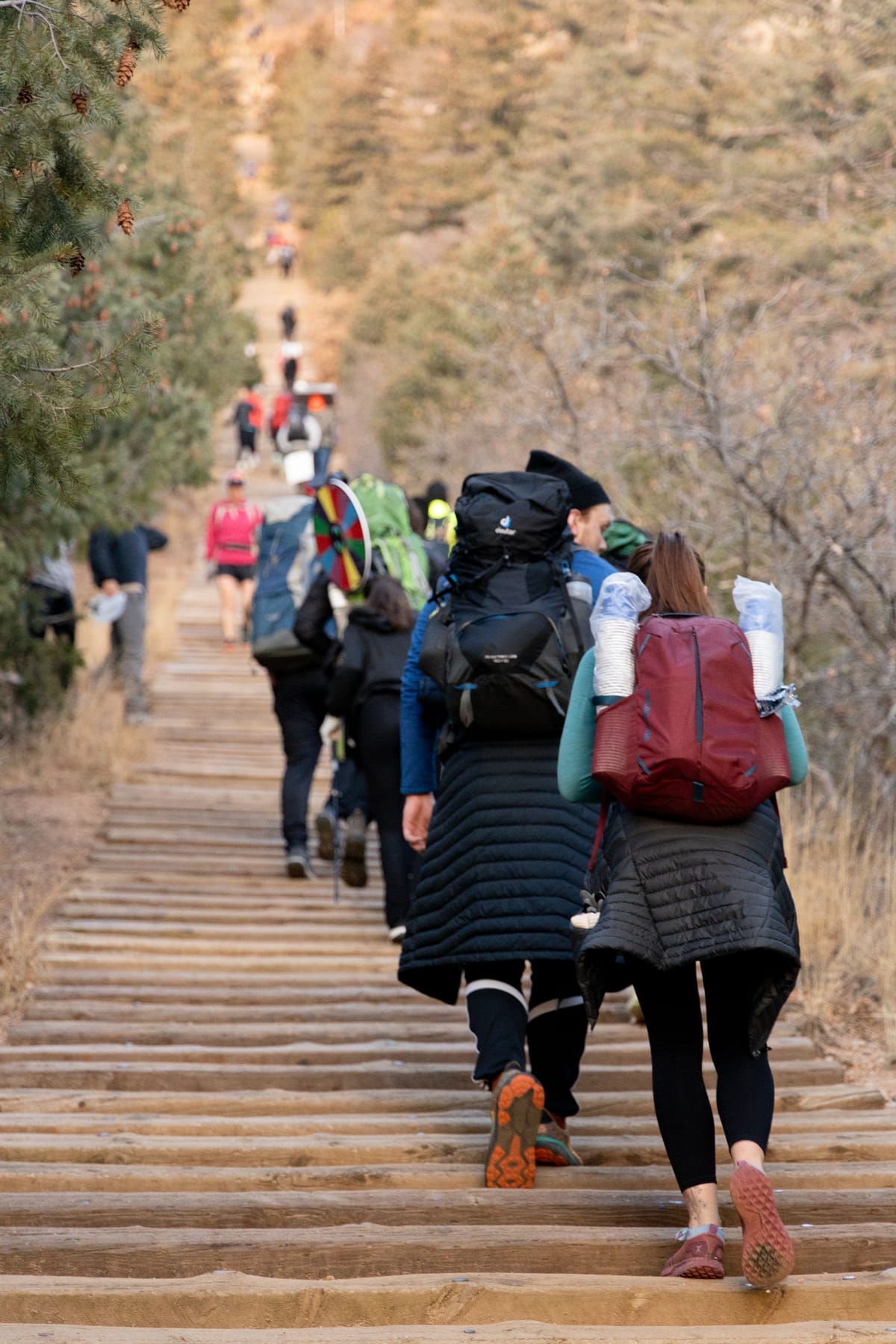 Hiking up the incline with supplies
